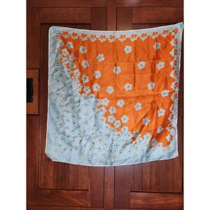 Vintage Orange Light Gray & White Floral Scarf